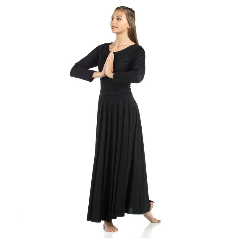 Danzcue Womens Praise Loose Fit Full Length Long Sleeve Dance Dress, Black, Medium - Image 1